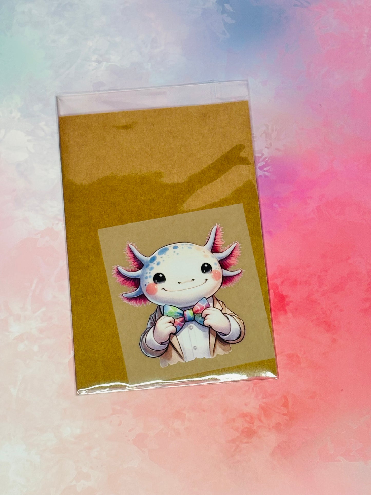 Bügelbild „Axylotl mit Fliege“