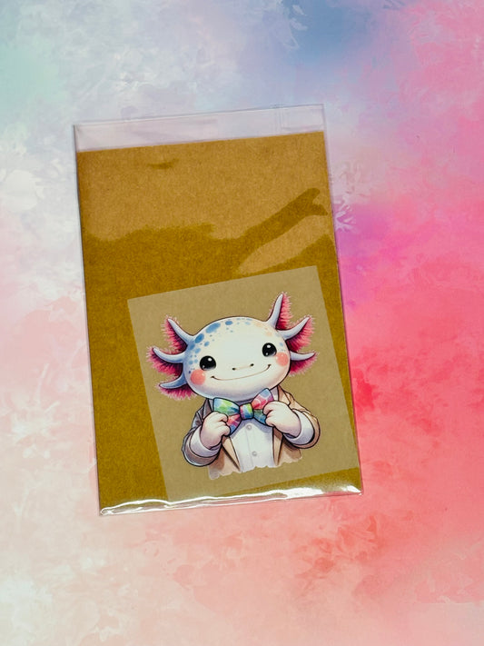 Bügelbild „Axylotl mit Fliege“
