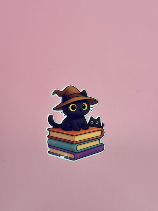 Katze mit Büchern- Sticker